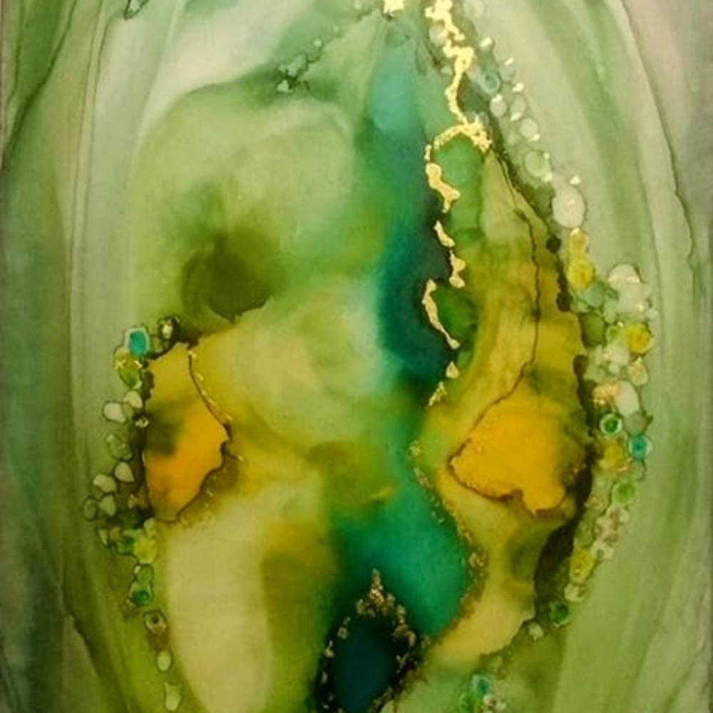 8x10 art print of original abstract  with hand embellished Gold Leaf